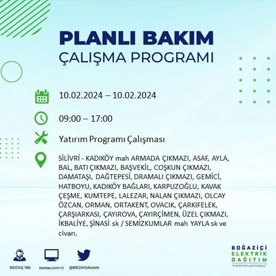 İstanbul'un 17 ilçesinde elektrik kesintisi yaşanacak: Elektrikler ne zaman gelecek? (10 Şubat BEDAŞ kesinti programı) 32 İstanbul'un 17 ilçesinde elektrik kesintisi yaşanacak: Elektrikler ne zaman gelecek? (10 Şubat BEDAŞ kesinti programı) 32