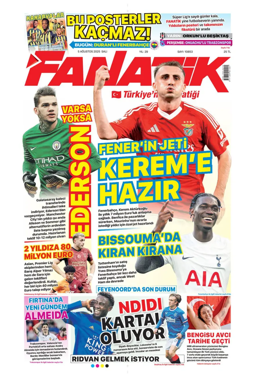 "Mou'nun prensi Kerem" (5 Ağustos spor manşetleri) 3 "Mou'nun prensi Kerem" (5 Ağustos spor manşetleri) 3