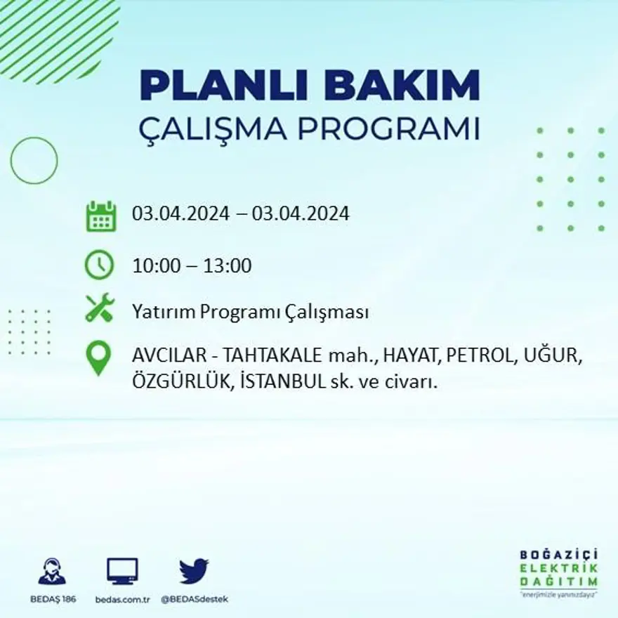 İstanbul'un 19 ilçesinde elektrik kesintisi: Elektrikler ne zaman gelecek? (3 Nisan tarihli BEDAŞ kesinti programı) 11