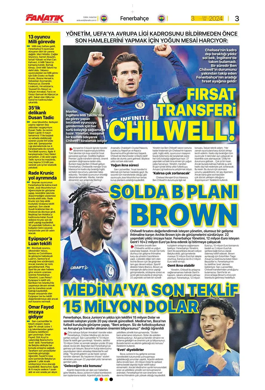 "100 milyon euroluk golcü" (3 Eylül 2024 spor manşetleri) 9