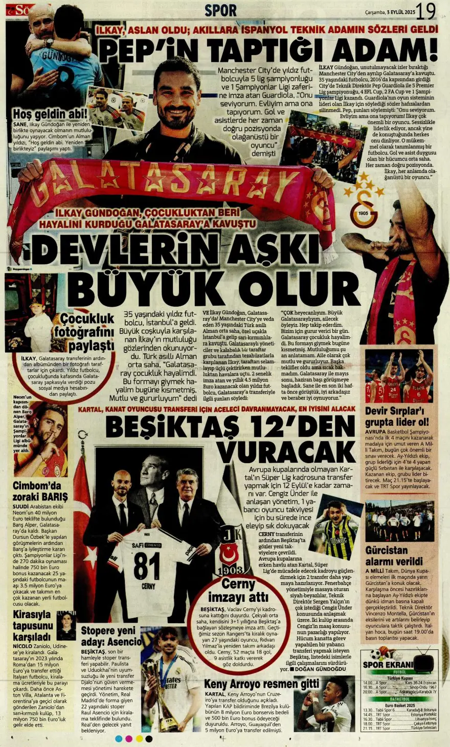 "Transfer çılgınlığı" (3 Eylül spor manşetleri) 17