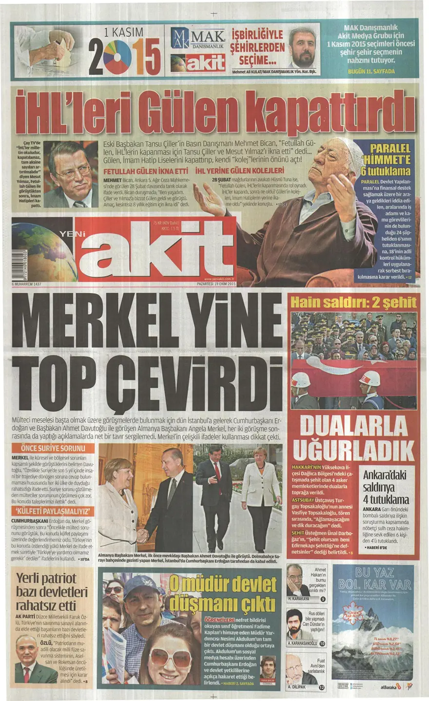 Günün gazete manşetleri - 19 Ekim 2015 10