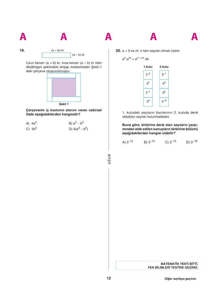 LGS deneme sınavı - Sayısal bölüm 11 LGS deneme sınavı - Sayısal bölüm 11