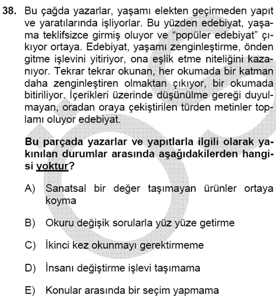 YGS Türkçe Soru ve Yanıtları 37
