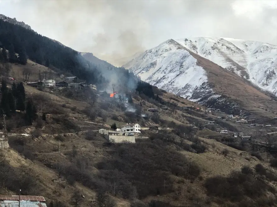 Rize'de Gölyayla köyünde çıkan yangına müdahale devam ediyor: 9 ev zarar gördü 11