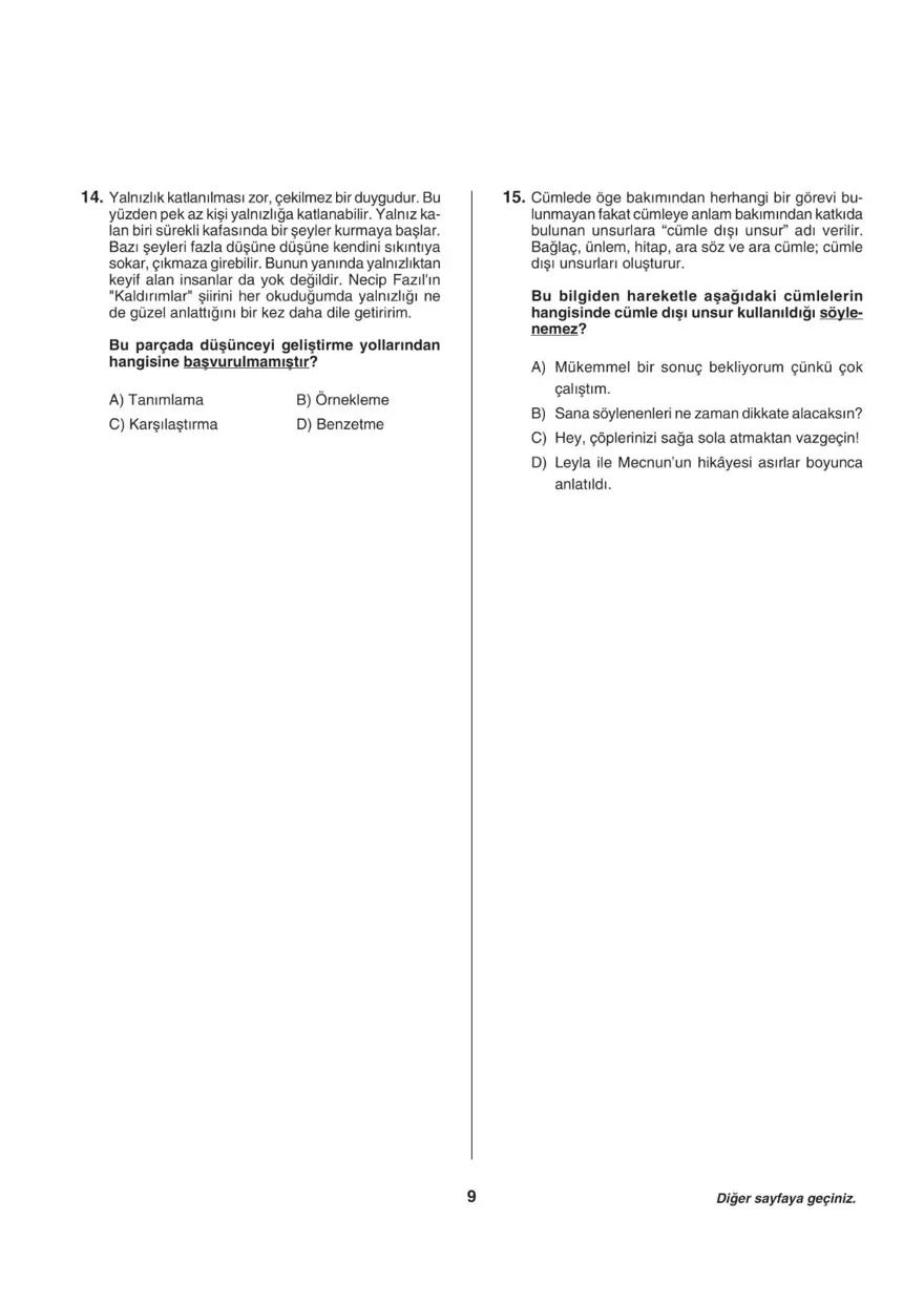 Uğur Okulları LGS-1 sözel deneme sınavı 8