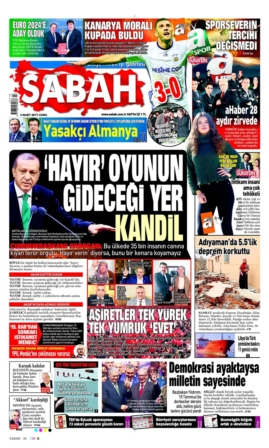 Günün gazete manşetleri - 3 Mart 2017 8