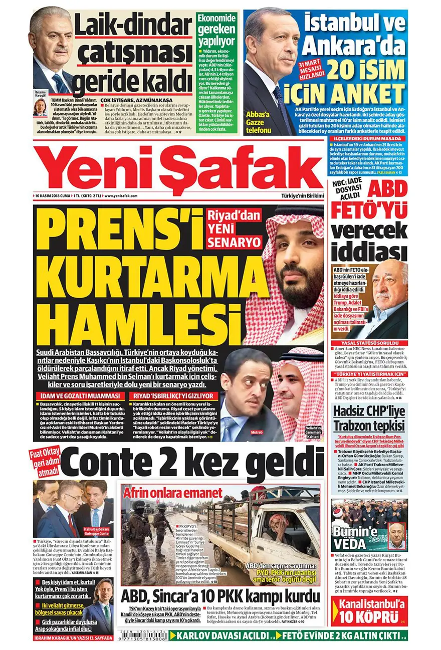 Günün gazete manşetleri - 16 Kasım 2018 15 Günün gazete manşetleri - 16 Kasım 2018 15