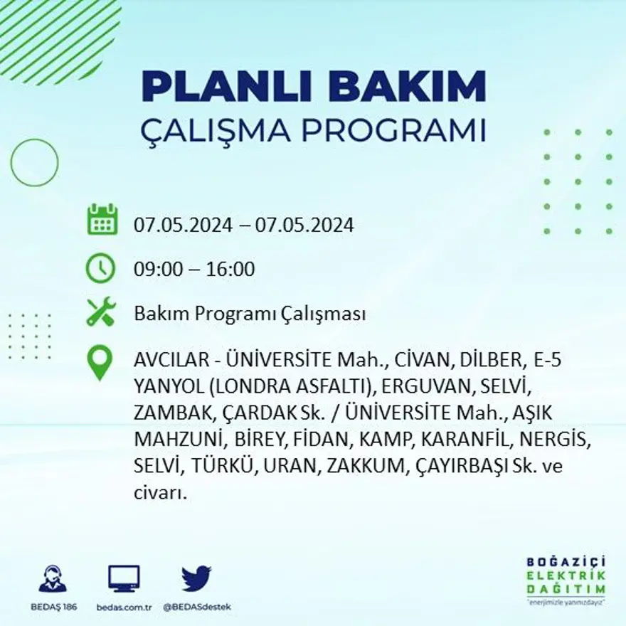 İstanbul'un 23 ilçesinde elektrik kesintisi: Elektrikler ne zaman gelecek? (7 Mayıs tarihli BEDAŞ kesinti programı) 4 İstanbul'un 23 ilçesinde elektrik kesintisi: Elektrikler ne zaman gelecek? (7 Mayıs tarihli BEDAŞ kesinti programı) 4