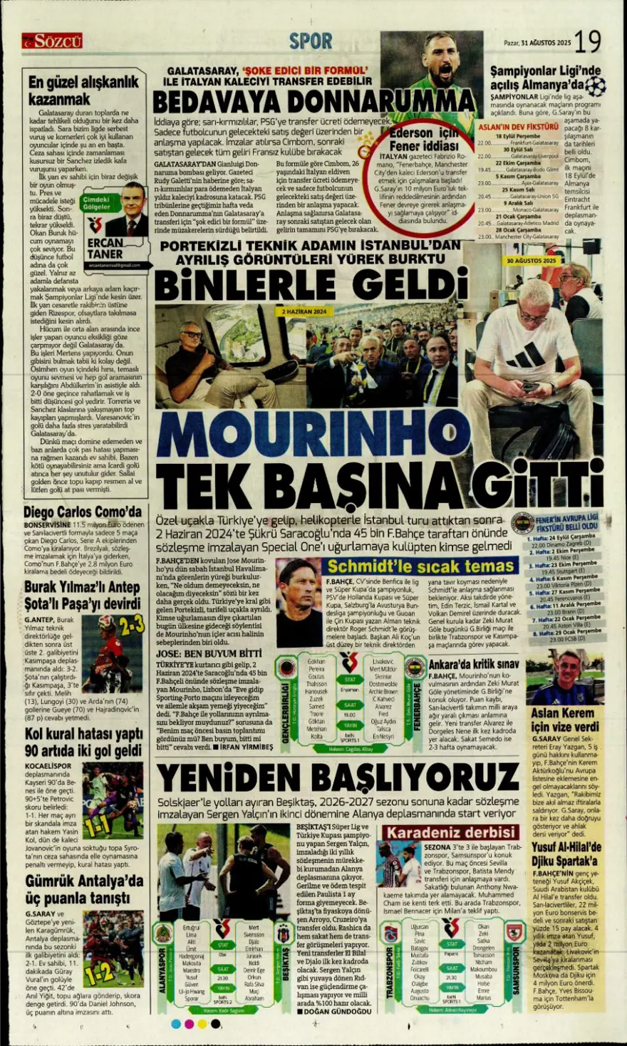 "Ya Kartal ya Schmidt" (31 Ağustos spor manşetleri) 16