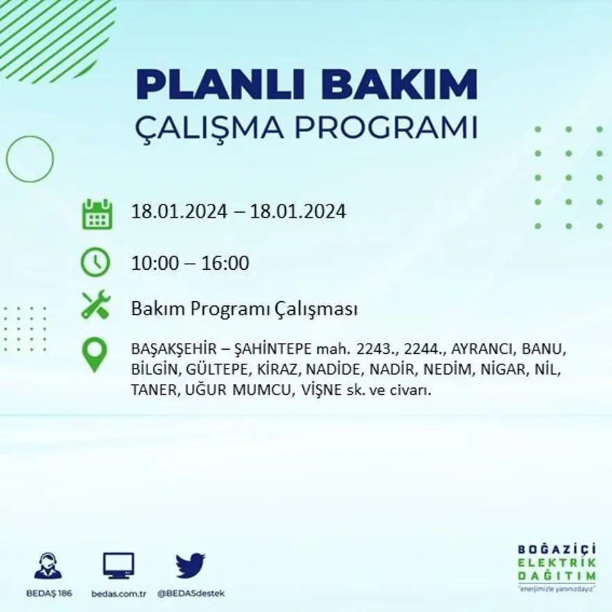 İstanbul'un 17 ilçesinde elektrik kesintisi yaşanacak: Elektrikler ne zaman gelecek? (18 Ocak BEDAŞ kesinti programı) 11