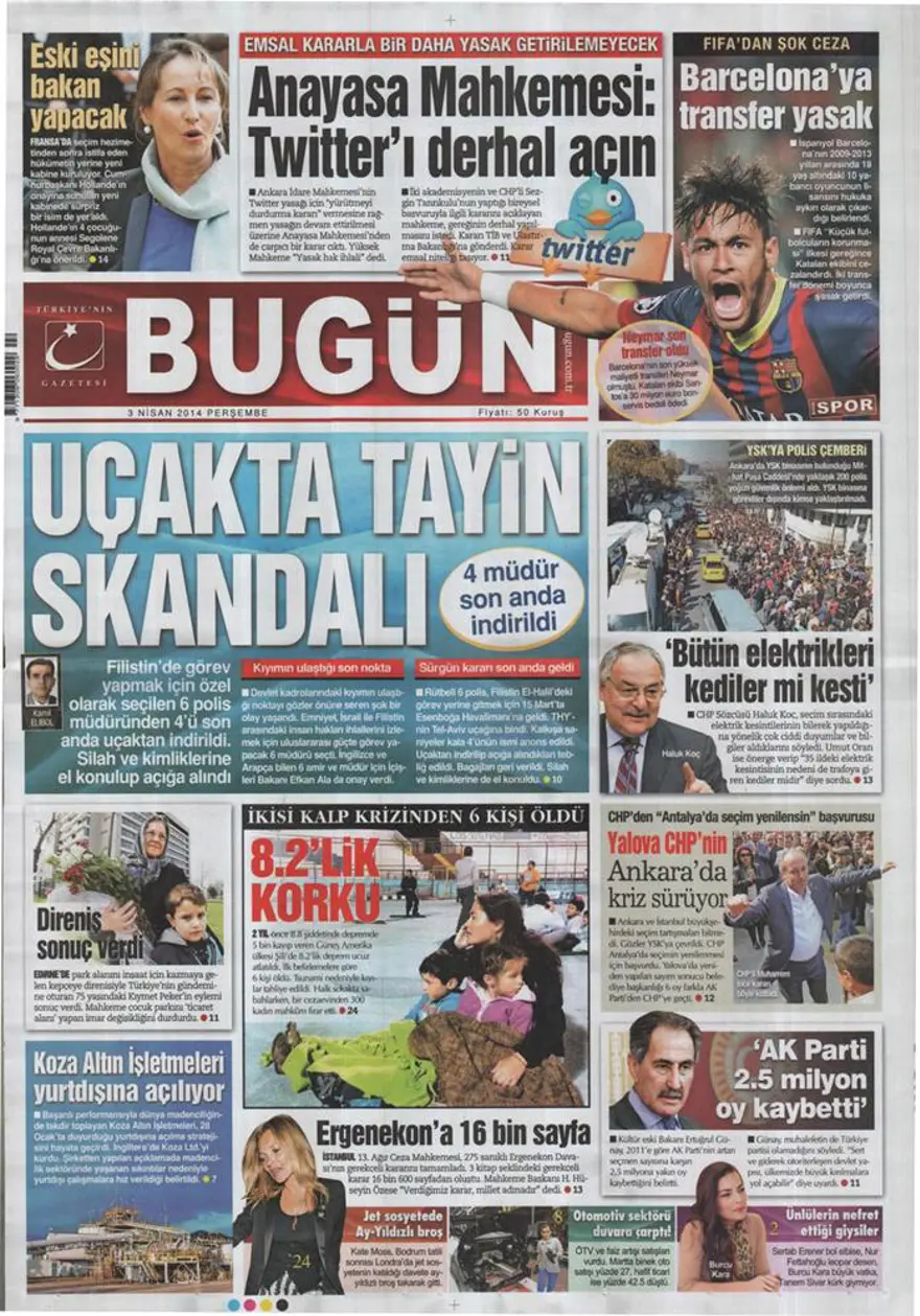 Günün gazete manşetleri - 3 Nisan 2014 9