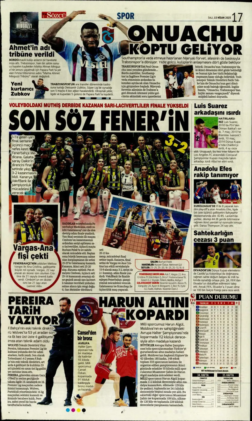 "Mertens'in yerine dünya yıldızı" (15 Nisan 2025 spor manşetleri) 10