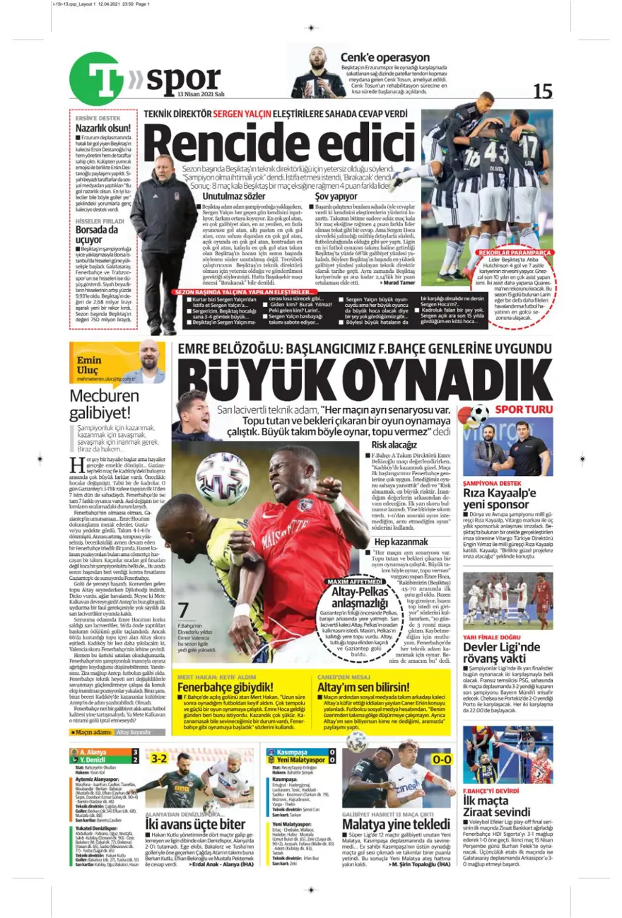 Günün spor manşetleri (13 Nisan 2021) 15