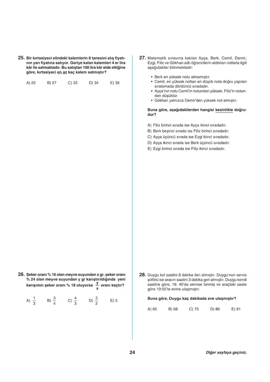 Uğur Okulları TYT -1 deneme sınavı 23