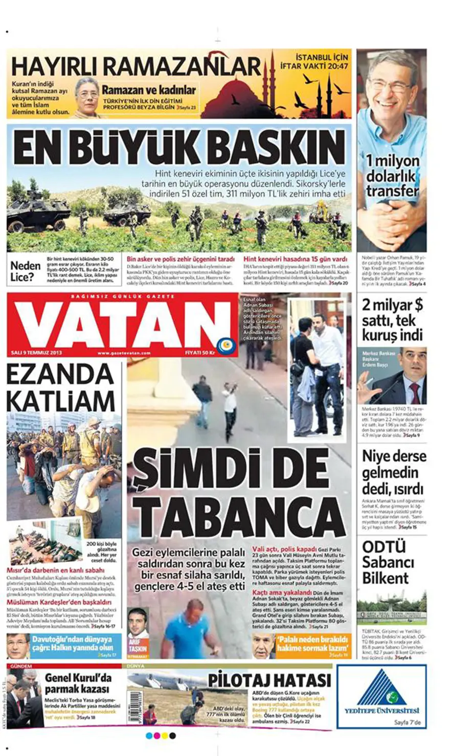 9 Temmuz 2013 gazete manşetleri 6