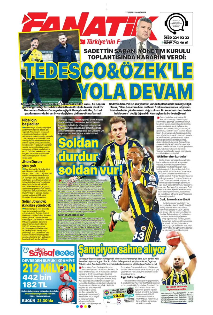 "Adı Aslan, işi destan" (1 Ekim 2025 spor manşetleri) 6