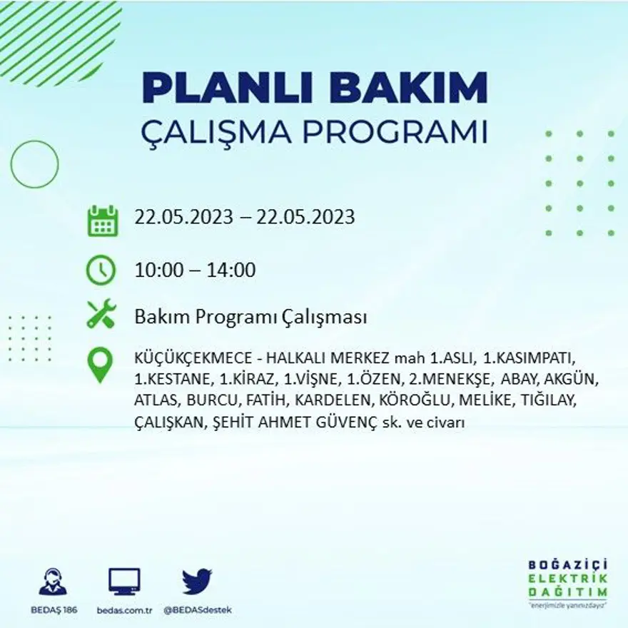 İstanbul'un 22 ilçesinde elektrik kesintisi: Elektrikler ne zaman gelecek? (22 Mayıs BEDAŞ planlı elektrik kesintisi) 43