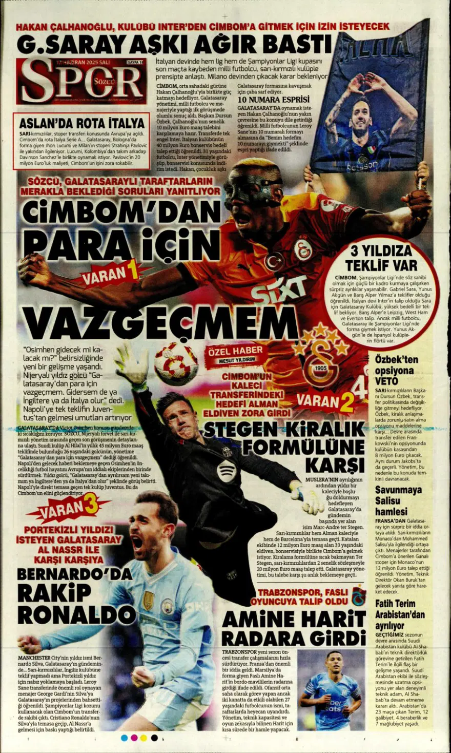 "Çalhanoğlu geri sayımı" (17 Haziran 2025 spor manşetleri) 25