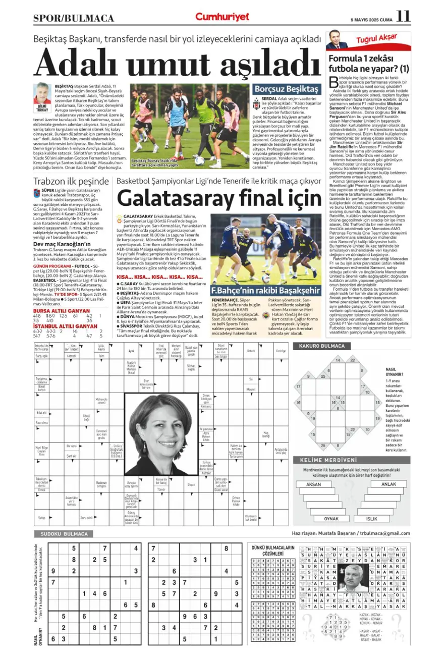 "Galatasaray 10'un peşini bırakmıyor" (9 Mayıs 2025 spor manşetleri) 5