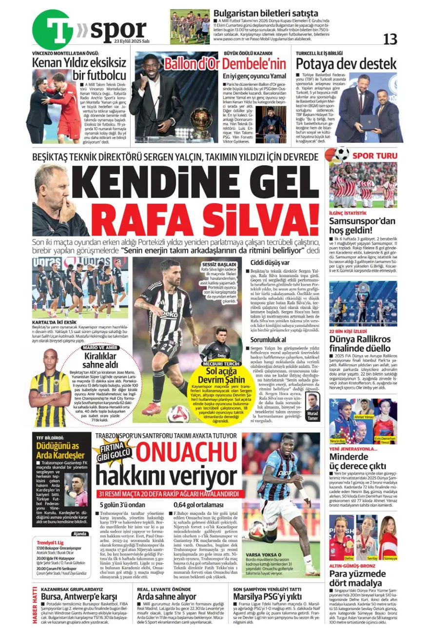 "Süper Lig'in Aslan'ı" (23 Eylül spor manşetleri) 33