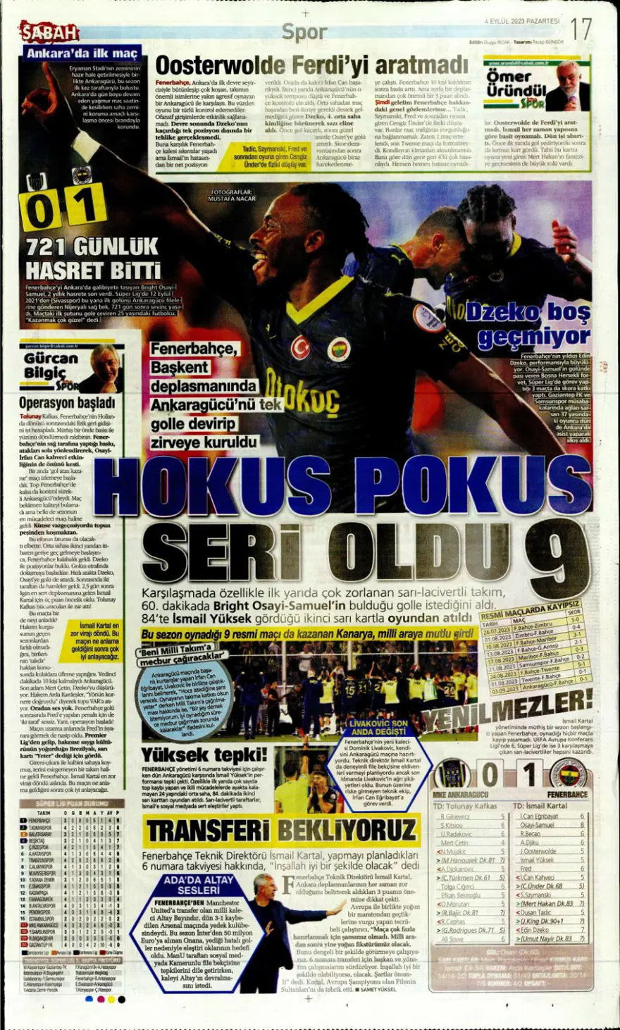 "Avrupa'nın Sultanları" (4 Eylül 2023 spor manşetleri) 9