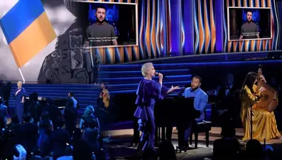 Ukrayna Devlet BaşkanıVolodimir Zelenski 2022 Grammy Ödülleri'nde konuştu