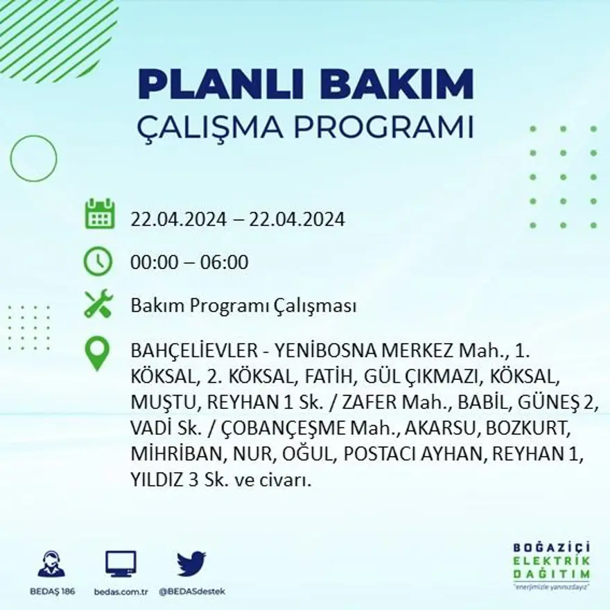 22 Nisan tarihli BEDAŞ kesinti programı: İstanbul'un 18 ilçesinde elektrik kesintisi: Elektrikler ne zaman gelecek? 11 22 Nisan tarihli BEDAŞ kesinti programı: İstanbul'un 18 ilçesinde elektrik kesintisi: Elektrikler ne zaman gelecek? 11