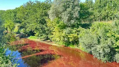 Mudurnu Çayı'nın rengi kırmızıya döndü
