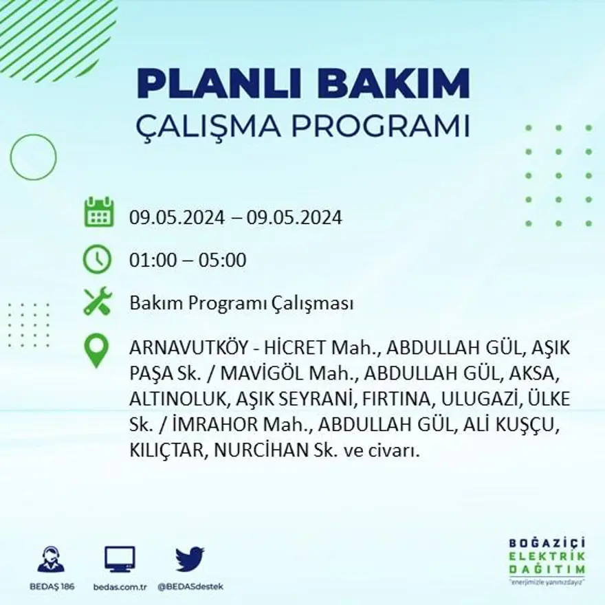 İstanbul'un 18 ilçesinde elektrik kesintisi: Elektrikler ne zaman gelecek? (9 Mayıs tarihli BEDAŞ kesinti programı) 1 İstanbul'un 18 ilçesinde elektrik kesintisi: Elektrikler ne zaman gelecek? (9 Mayıs tarihli BEDAŞ kesinti programı) 1