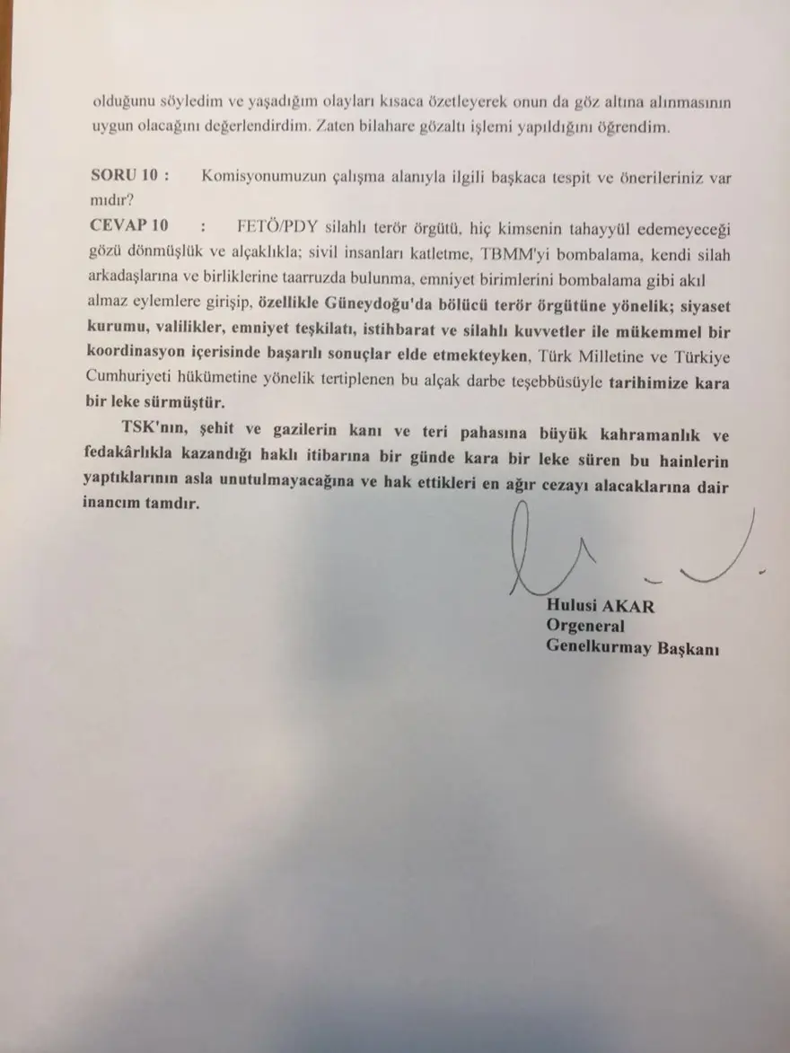 Hulusi Akar'ın darbe komisyonuna verdiği yanıtlar 7