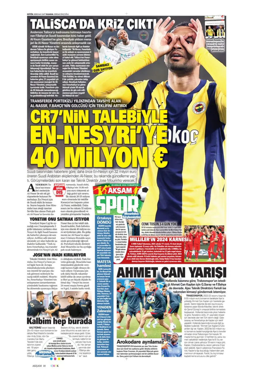 "Richarlison bombası" (28 Aralık 2024 spor manşetleri) 1 "Richarlison bombası" (28 Aralık 2024 spor manşetleri) 1
