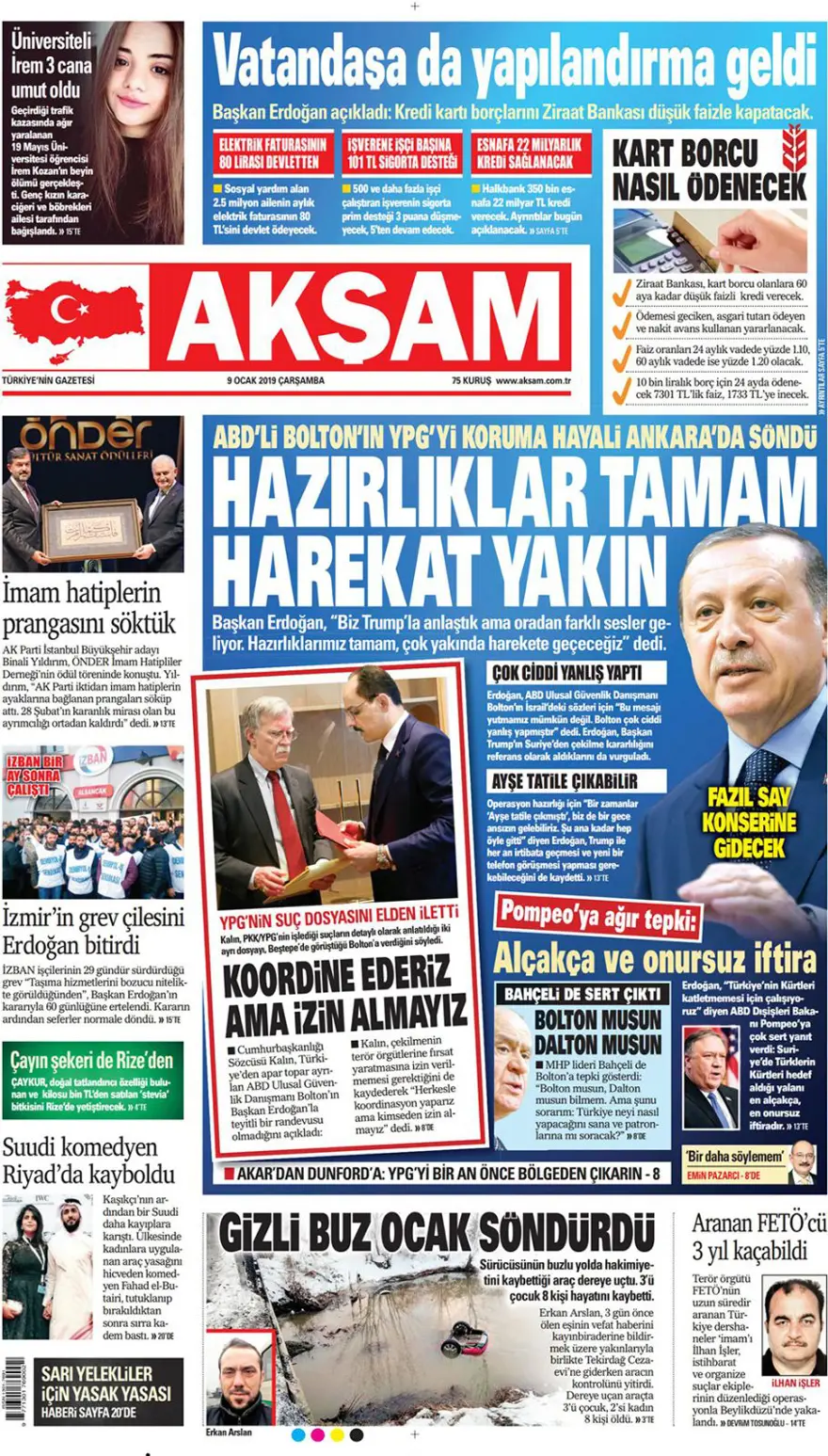 Günün gazete manşetleri - 9 Ocak 2019 2