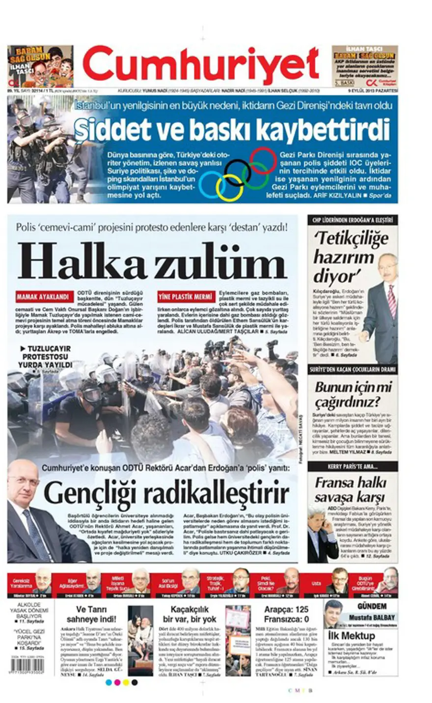 9 Eylül 2013 gazete manşetleri 4