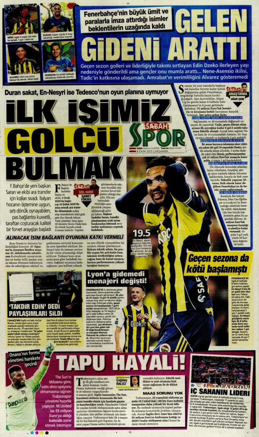 "Ne istersen o" (8 Ekim 2025 spor manşetleri) 14