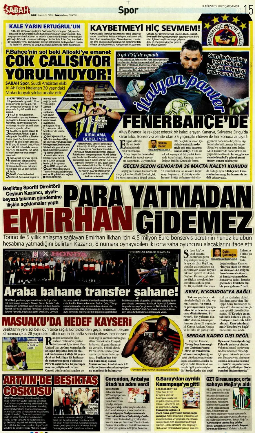 Günün spor manşetleri (3 Ağustos 2022) 7