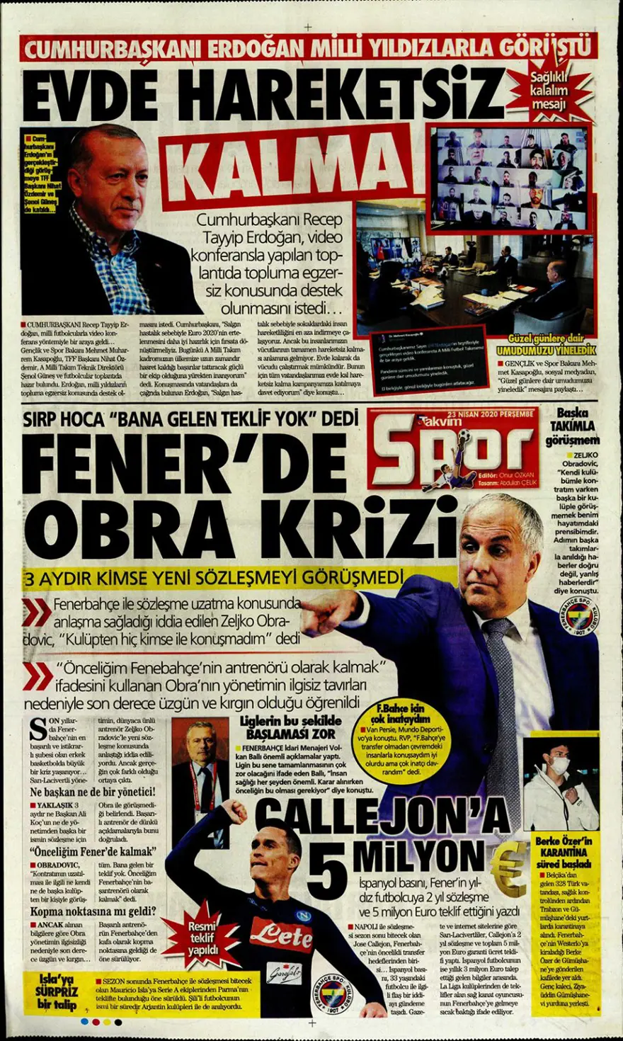 Günün spor manşetleri (23 Nisan 2020) 2