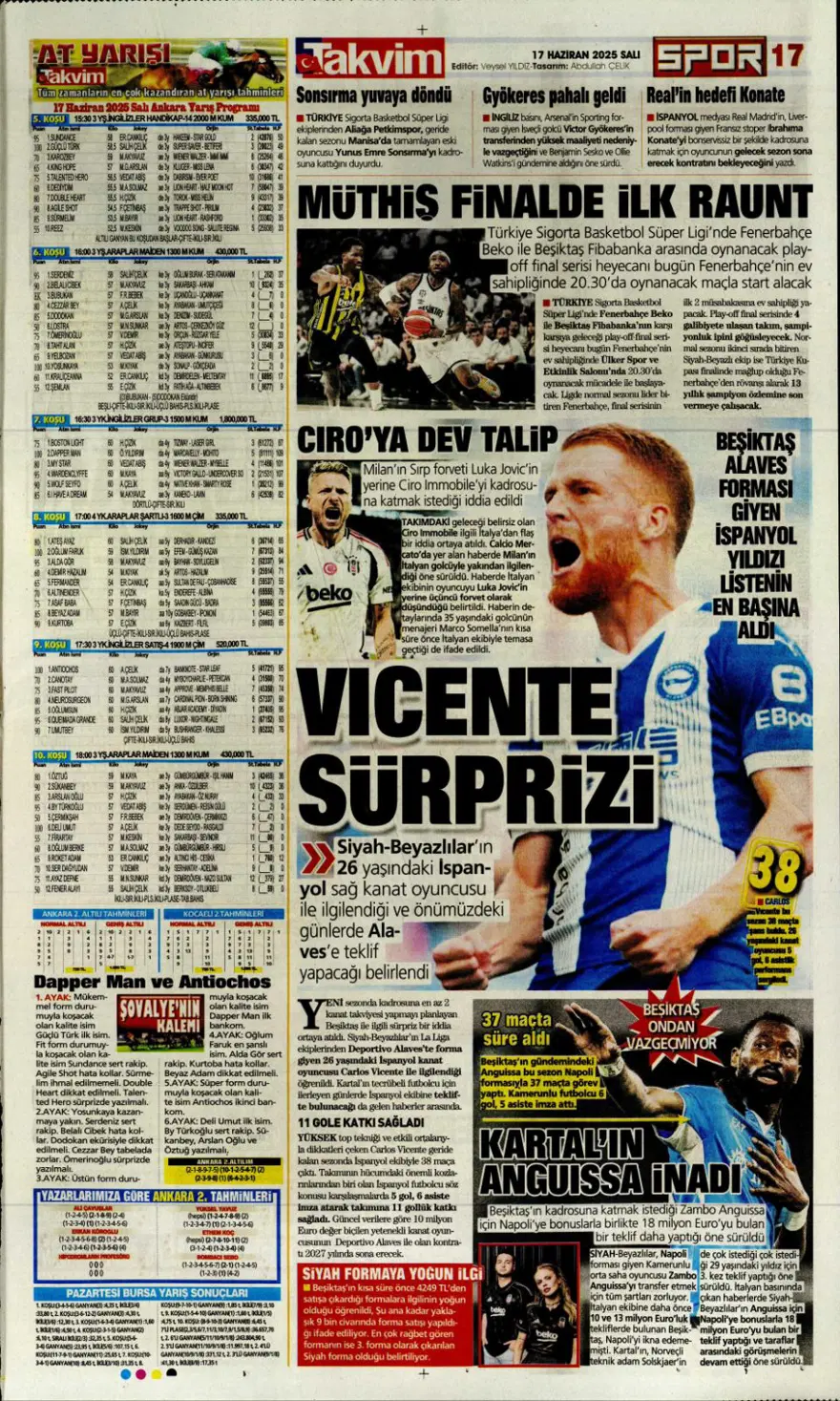 "Çalhanoğlu geri sayımı" (17 Haziran 2025 spor manşetleri) 28