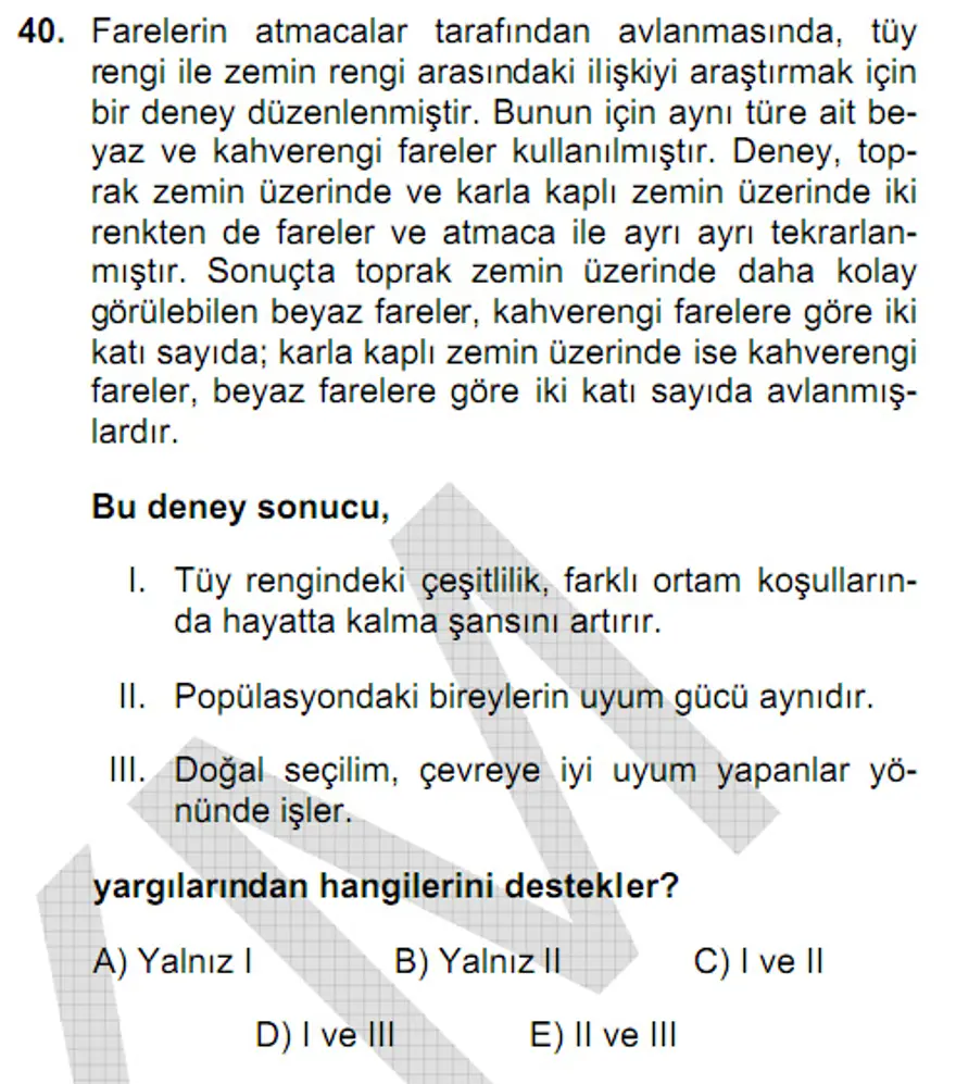 YGS Fen Bilimleri Soruları ve Yanıtları 39