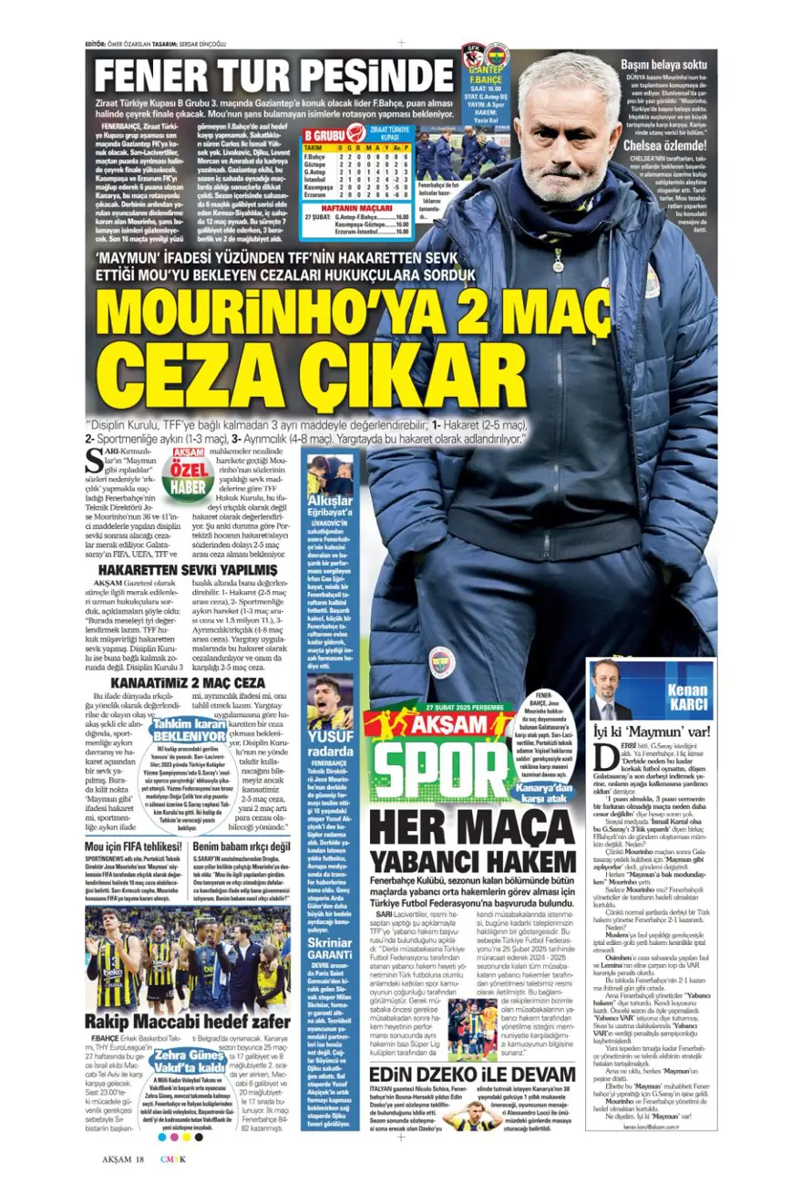 "Derbinin ardından gözler kupada" (27 Şubat 2025 spor manşetleri) 4