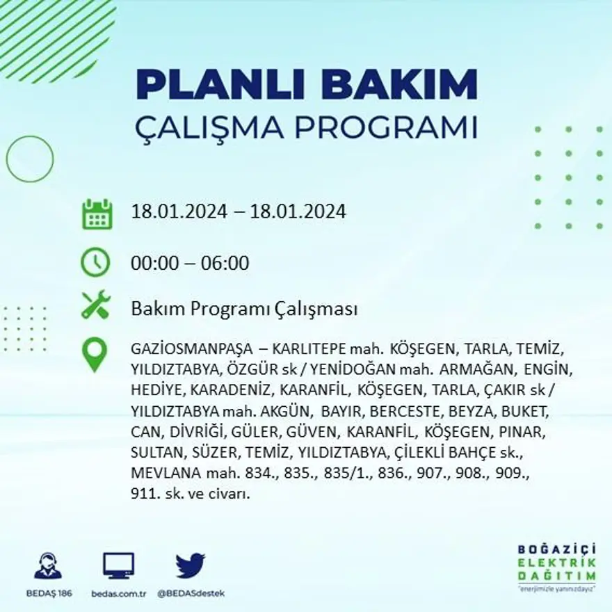 İstanbul'un 17 ilçesinde elektrik kesintisi yaşanacak: Elektrikler ne zaman gelecek? (18 Ocak BEDAŞ kesinti programı) 28