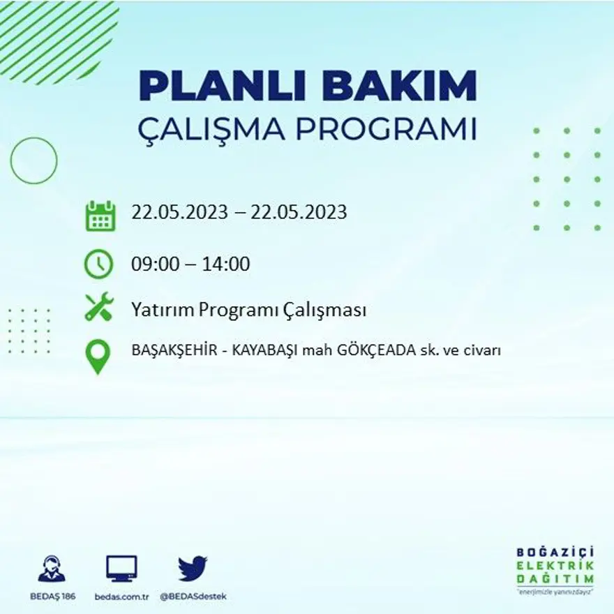 İstanbul'un 22 ilçesinde elektrik kesintisi: Elektrikler ne zaman gelecek? (22 Mayıs BEDAŞ planlı elektrik kesintisi) 16