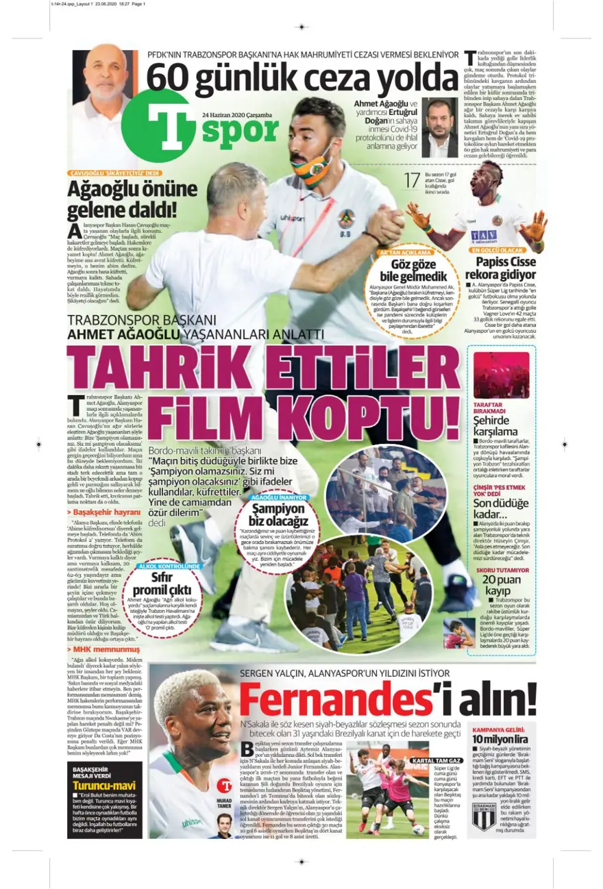 Günün spor manşetleri (24 Haziran 2020) 15