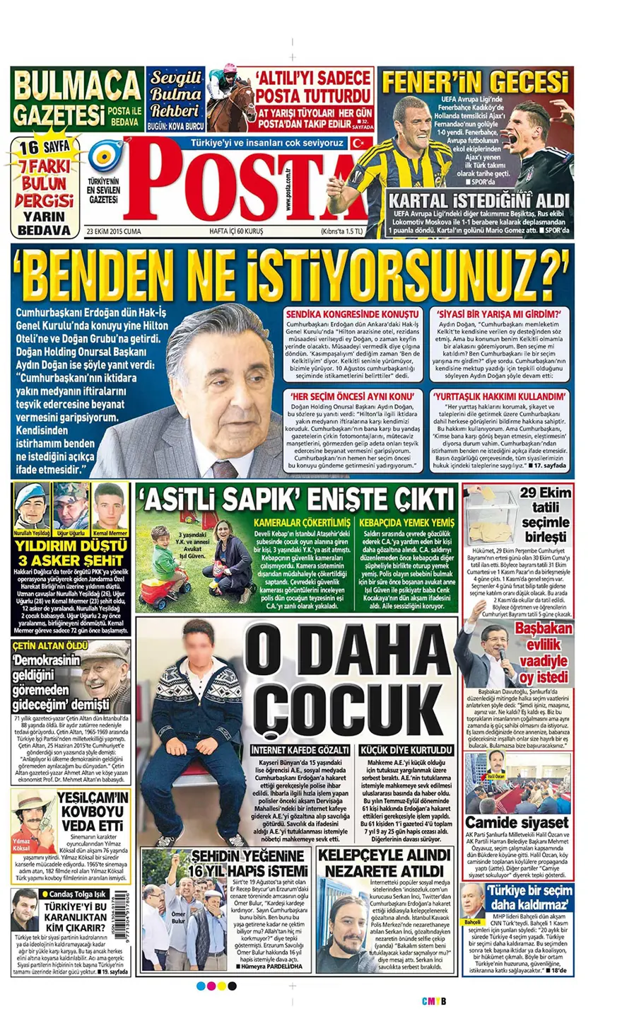 Günün gazete manşetleri - 23 Ekim 2015 12
