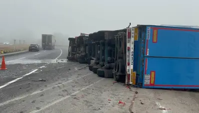 Devrilen TIR'ın sürücüsü yaralandı