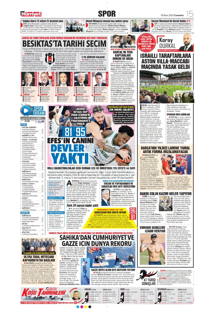 "Yine yeniden Ceballos" (18 Ekim 2025 spor manşetleri) 7