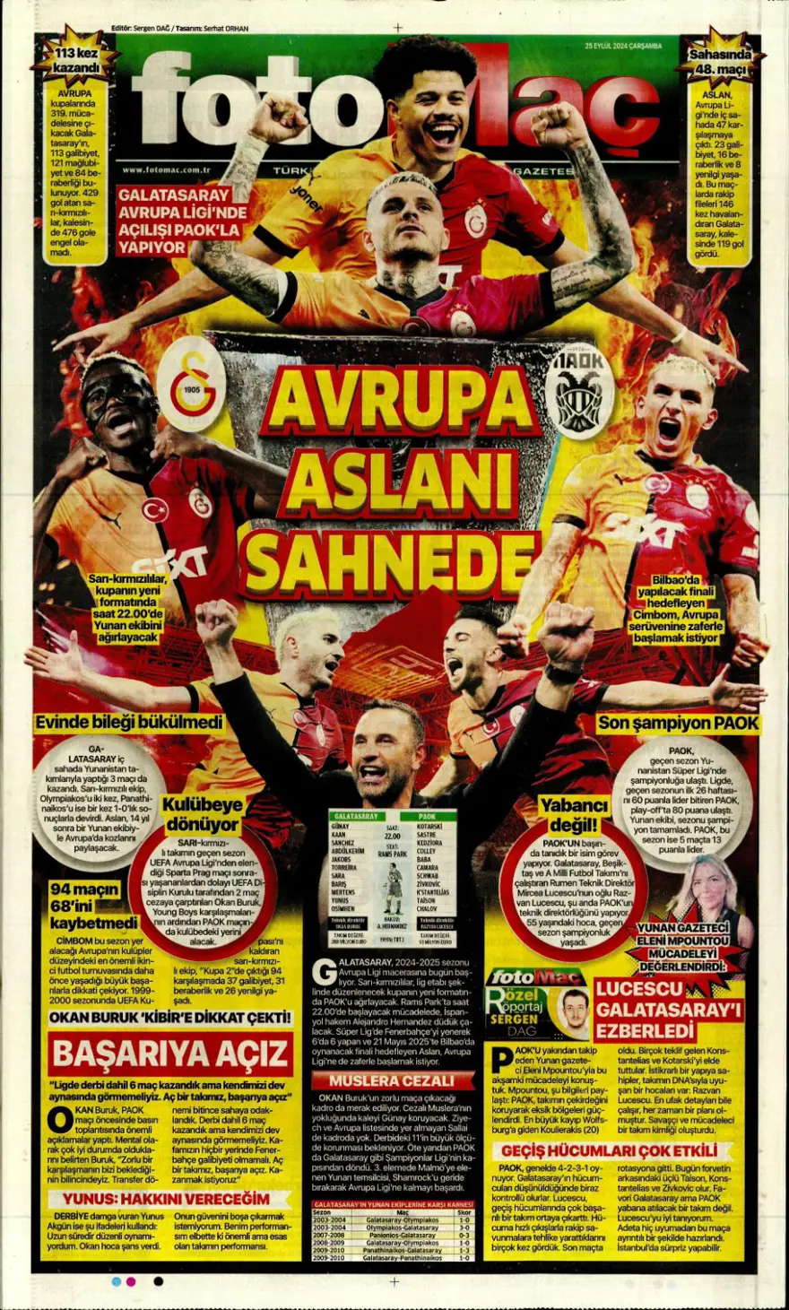 "Aslan için av vakti" (25 Eylül 2024 spor manşetleri) 1