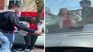 Küçükçekmece'de iki kadın yol kesip otomobilin camlarını kırdı Küçükçekmece'de iki kadın yol kesip otomobilin camlarını kırdı