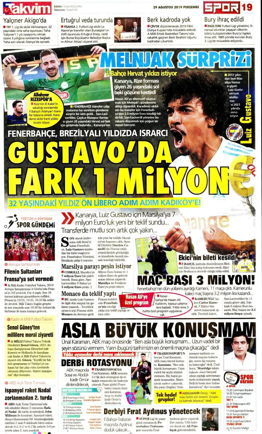 Günün spor manşetleri (29 Ağustos 2019) 16