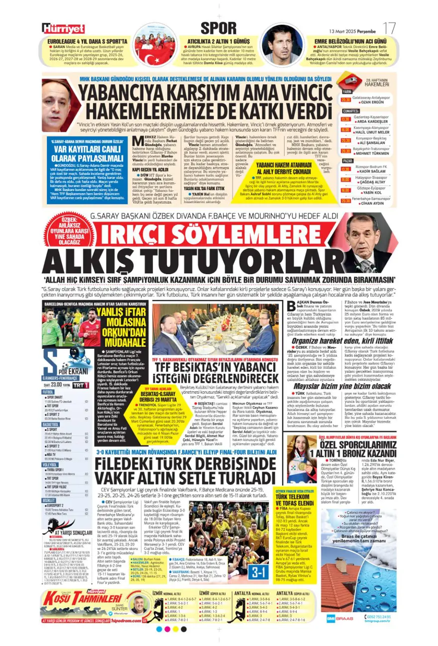 "Haydi Fener turla gel" (13 Mart 2025 spor manşetleri) 20
